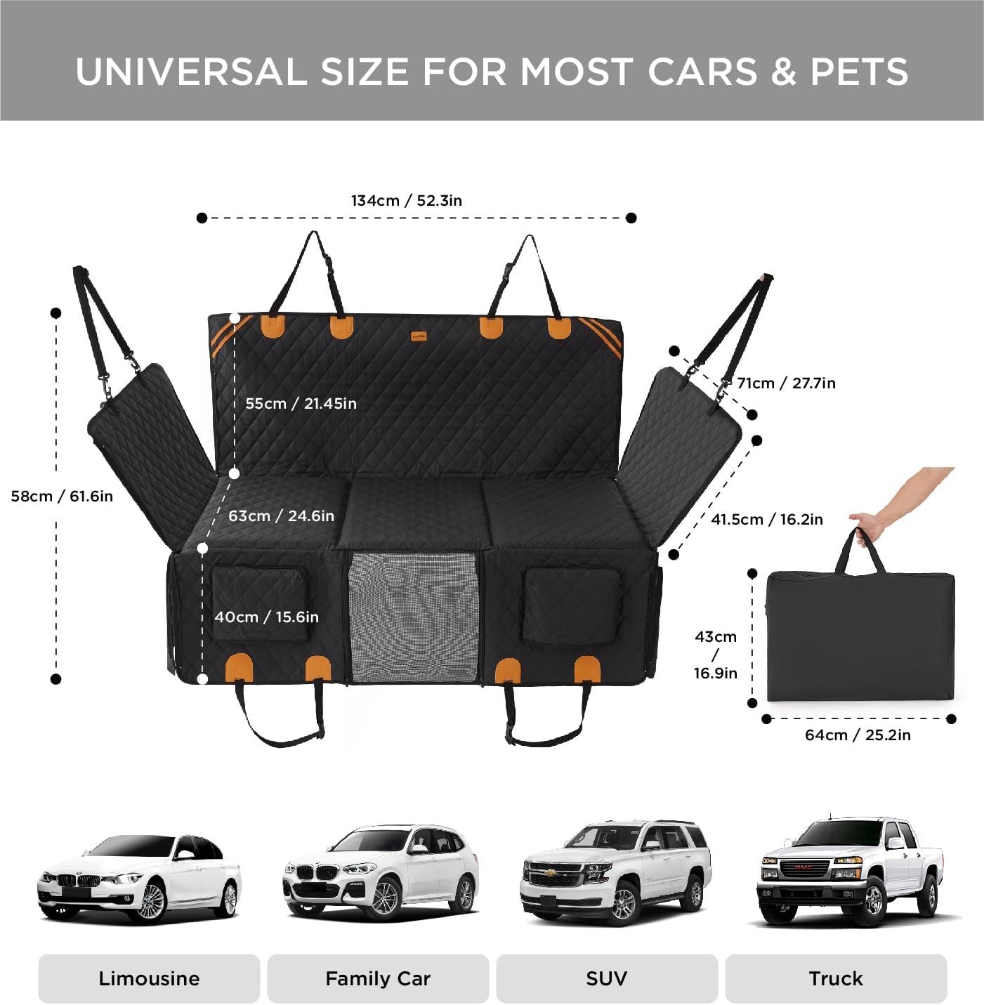 Made4Pets Pet Dog Car Back Seat Cover Back Seat Extension Pad Can Bear 400 Pounds Waterproof And Non-slip Dog Car Hammock Eight-layer Hard Bottom With PE Foam Easy To Install And Clean