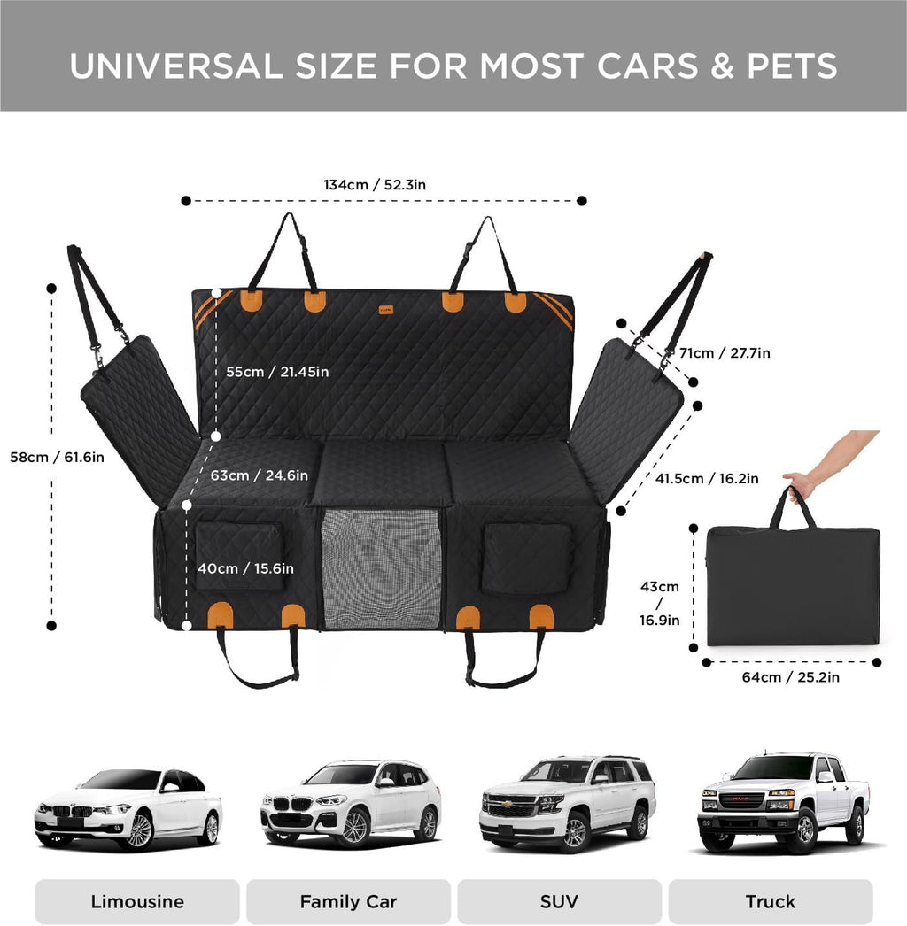 Made4Pets Pet Dog Car Back Seat Cover Back Seat Extension Pad Can Bear 400 Pounds Waterproof And Non-slip Dog Car Hammock Eight-layer Hard Bottom With PE Foam Easy To Install And Clean